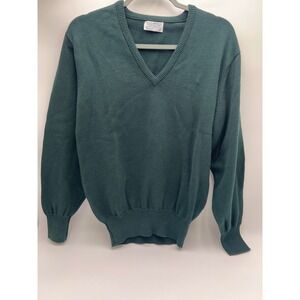 Brooks Brothers Mens Sea Island Cotton V-Neck Sweater Green Made in USA Size 38